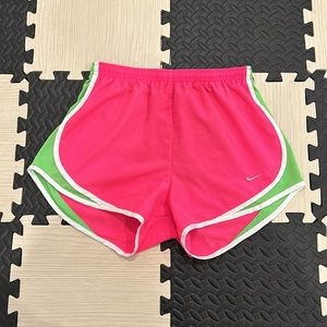 Nike dry, fit, pink, green and white athletic shorts size medium